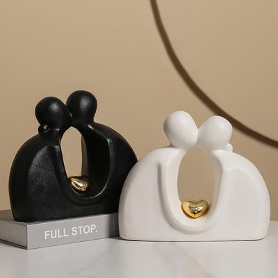 Abstract Art Figure Ceramic Ornament Black and White Couple Small Sculptures Living Room Ceramic Human Body Sculpture Handicraft