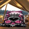 1pc Crown Heart Floral Decor Outdoor Flannel Blanket Soft All Season Polyester Throw , Perfect for Picnics & Travel , Picnic Accessory
