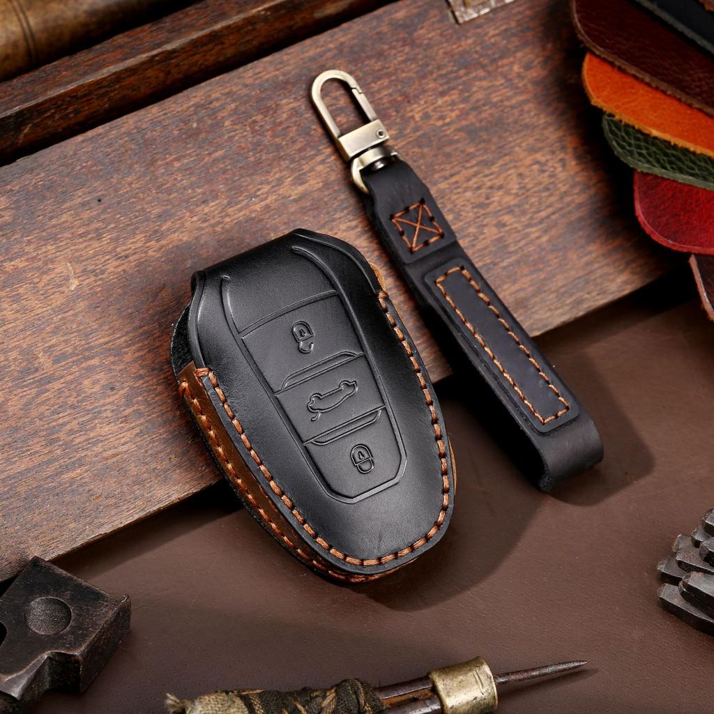 The New Crazy Horse Key Bag Is Suitable for Peugeot Key Case, Dongfeng Citroen Pure Handmade Car Key Bag.