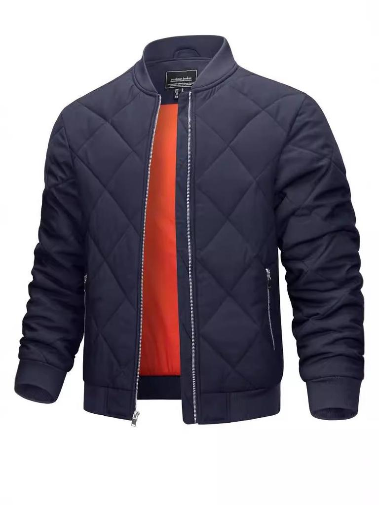 2024 Men's Autumn/Winter Stand Collar Diamond Quilted Jacket - Lightweight, Warm, and Trendy