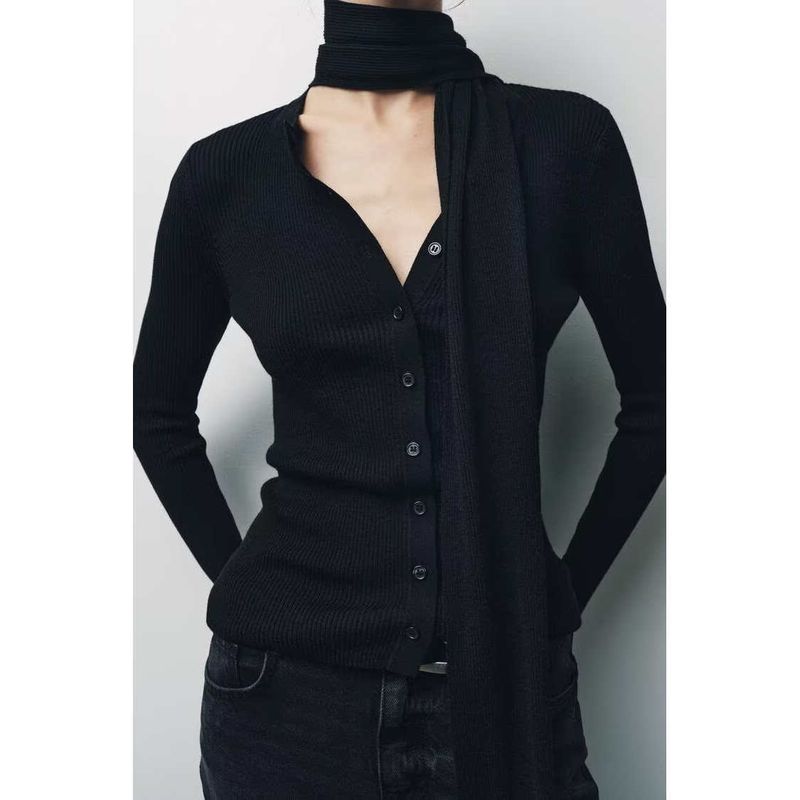 Za New Fall Women's Clothing 2025 Fashion Wind Fashion Scarf Rib round-Neck Knitting Outwear 9325103