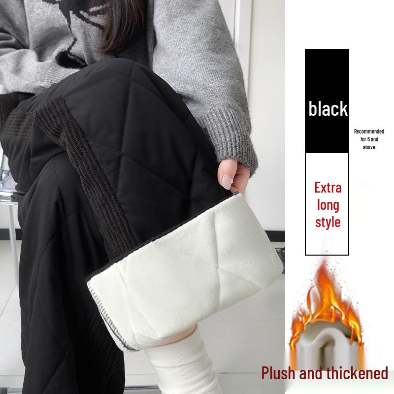 Women's Thick Fleece-Lined Patchwork Wide-Leg Winter Pants