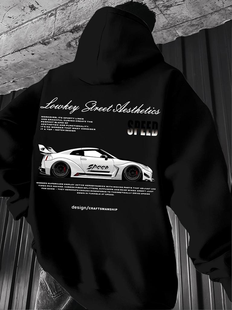 Retro Racing Print Hooded Hip Hop Pullover Sweatshirt - Loose BF Style Hoodie