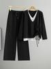 Women's Trendy Two-Piece Set: Drawstring Fake Two-Piece Sweater & Wide-Leg Pants - Long-Sleeved Knitwear for Spring & Autumn