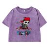 Skull Riding Skateboard Printing Female Washed Short T Shirts Breathable T-Shirt Street Summer Fashion Distress Tops