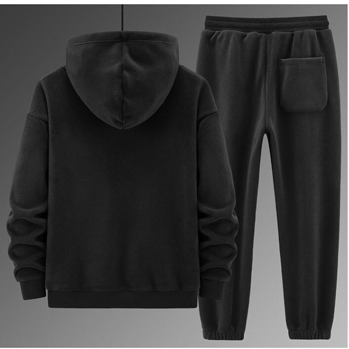 Zimowy Plus Aksamitny Pogrubiony Garnitur Męski Aksamit Jagnięcy Bluza z Kapturem Bawełniane Spodnie Casualowy Sportowy Ciepły Garnitur