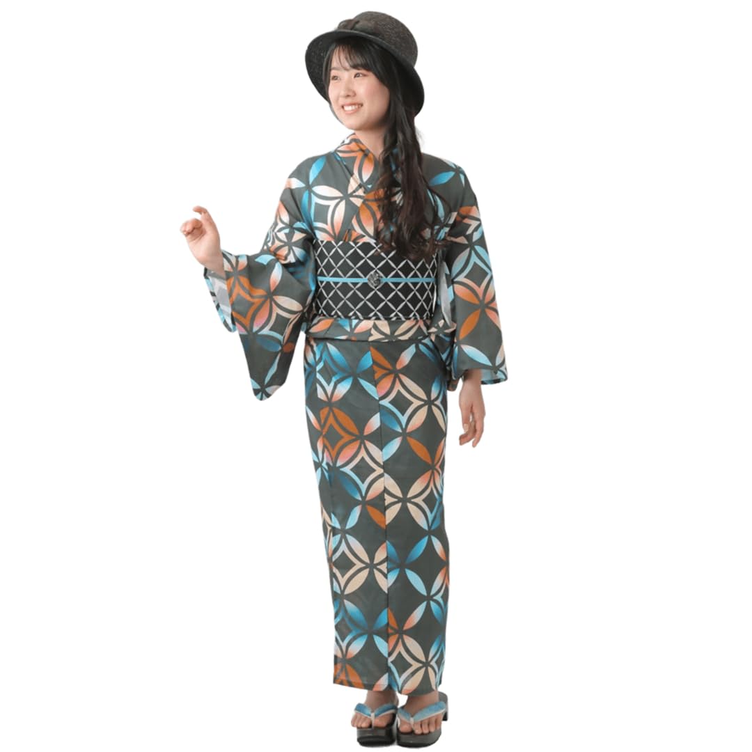 [Le coeur] Women s Yukata, Free Size, Tansei Shippo (Dyed Blue Seven Treasures)