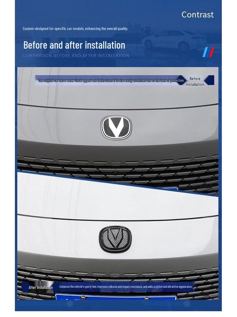 Changan UNIV Modified Car Black Carbon Fiber Logo Stickers for Front, Rear, and Steering Wheel