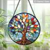 2D Flat, 1pc Rainbow Tree of Life Round Glass Suncatcher, Colorful Life of Tree Stained Glass Style Window Hanging, Multicolor Leaves Design with