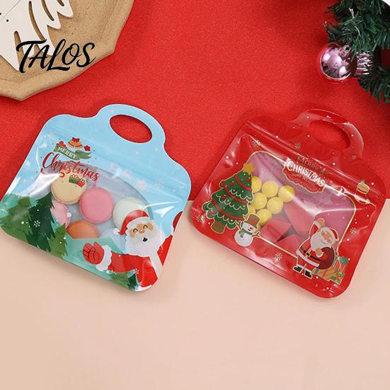 Decorative Christmas Snack Containers Treat Bags with Handles, Self-Seal Candy Cookie for Clear Window Gift Pouches Holiday Party Favors, Small Items