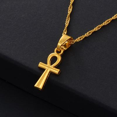 Anniyo Ankh Pendant Necklace Women Girls Gold Color African Egyptian Cross Charms Jewelry Egypt Hieroglyphs,Crux Ansata #229806