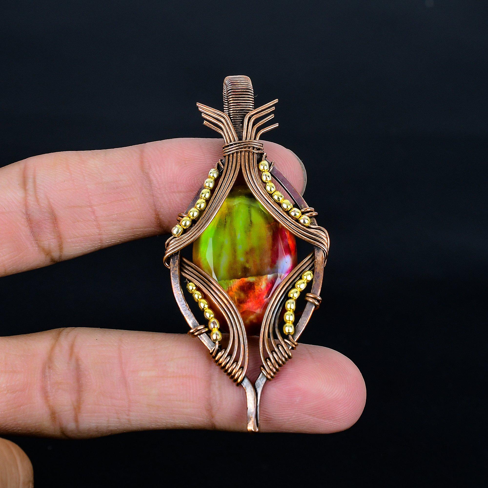 

Ammolite Pendant Gemstone Handmade Jewelry, 999 Copper Wire Wrapped Jewelry Pendant, Gift For Wife Jewelry 2.55 Inches