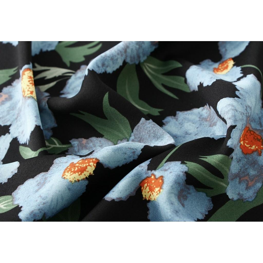 Qooth Maxi Skirt  A Line Fishtail Hem with Floral Print Elegant Elastic Waist QT2760