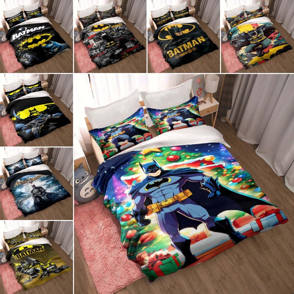 3D Printed Batman Cartoon Pattern Bedding and Duvet Cover Set, Soft and Warm Dormitory Bedding Set