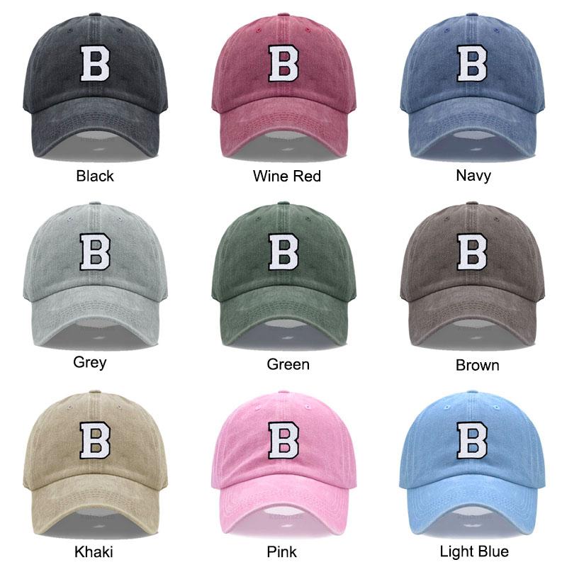 Initial Letter A-Z Embroidery Baseball Cap For Men Womne High Quality Washed Cotton Dad Hats Team Sport Visors Snapback Caps