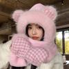 Cute bear hat, scarf and gloves integrated winter outdoor velvet women's thermal ear protection pullover hat