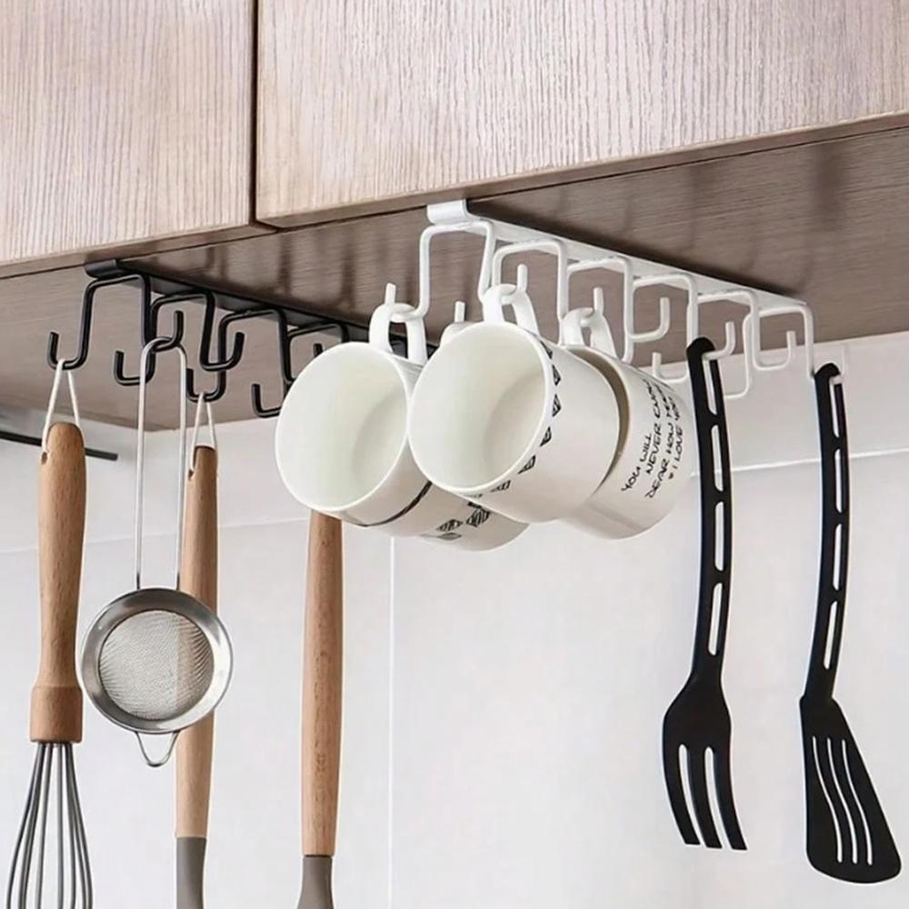 Metal Double Row Cup Hook Rack - Easy To Install, No Drilling Required, Space Saving Wall Mount For Kitchen And Home Organizatio