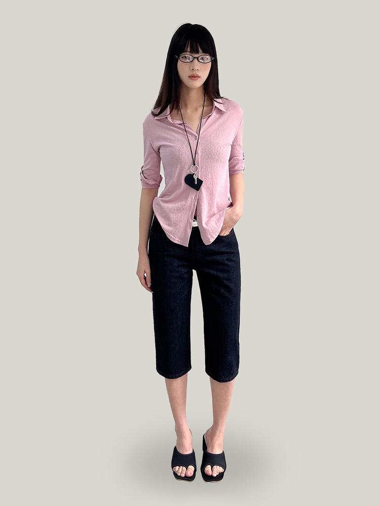 Yuyi 2026 Spring Women's Stylish Mid-Sleeve Button-Up Shirt