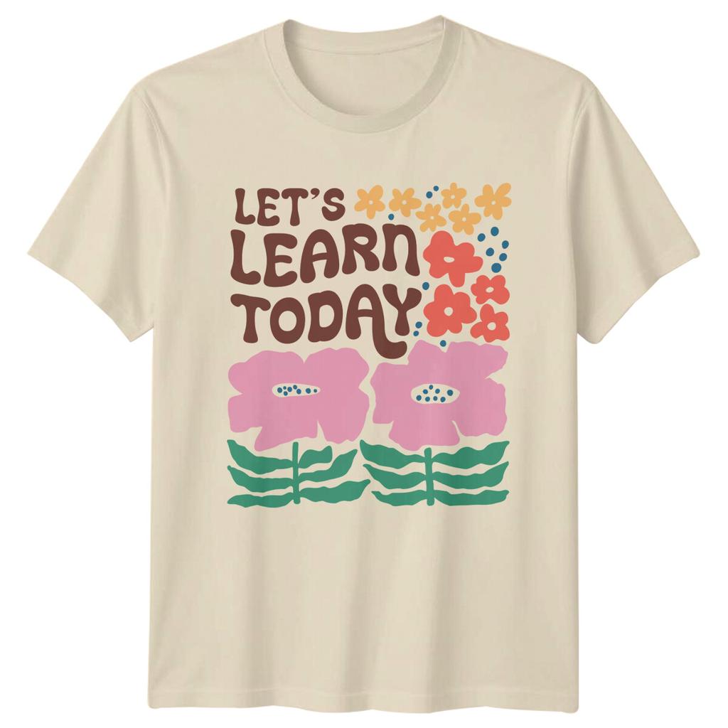 Lets Learn Today Floral Retro Style Teacher TShirt