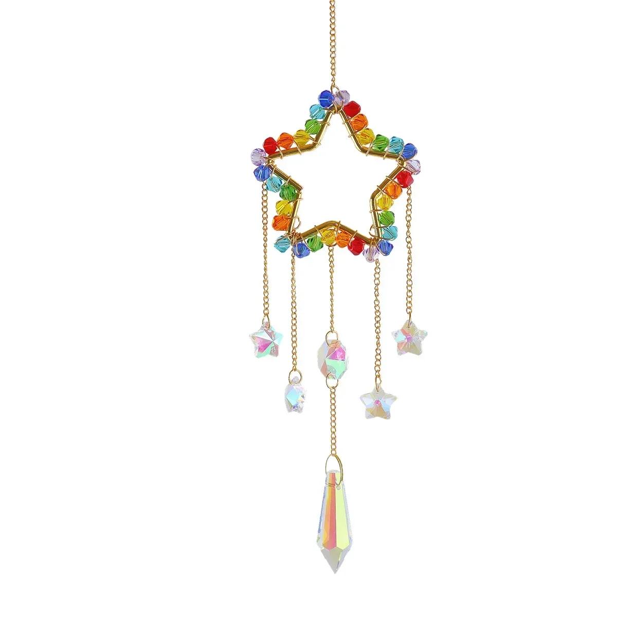 

Colorful Glass Crystal Suncatcher Moon Star Heart Hanging Pendants Rainbow Prism Wind Chimes Garden Home Decor звезда