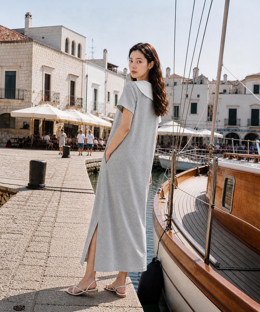 Metapeo Sailor Collar Dress Gray