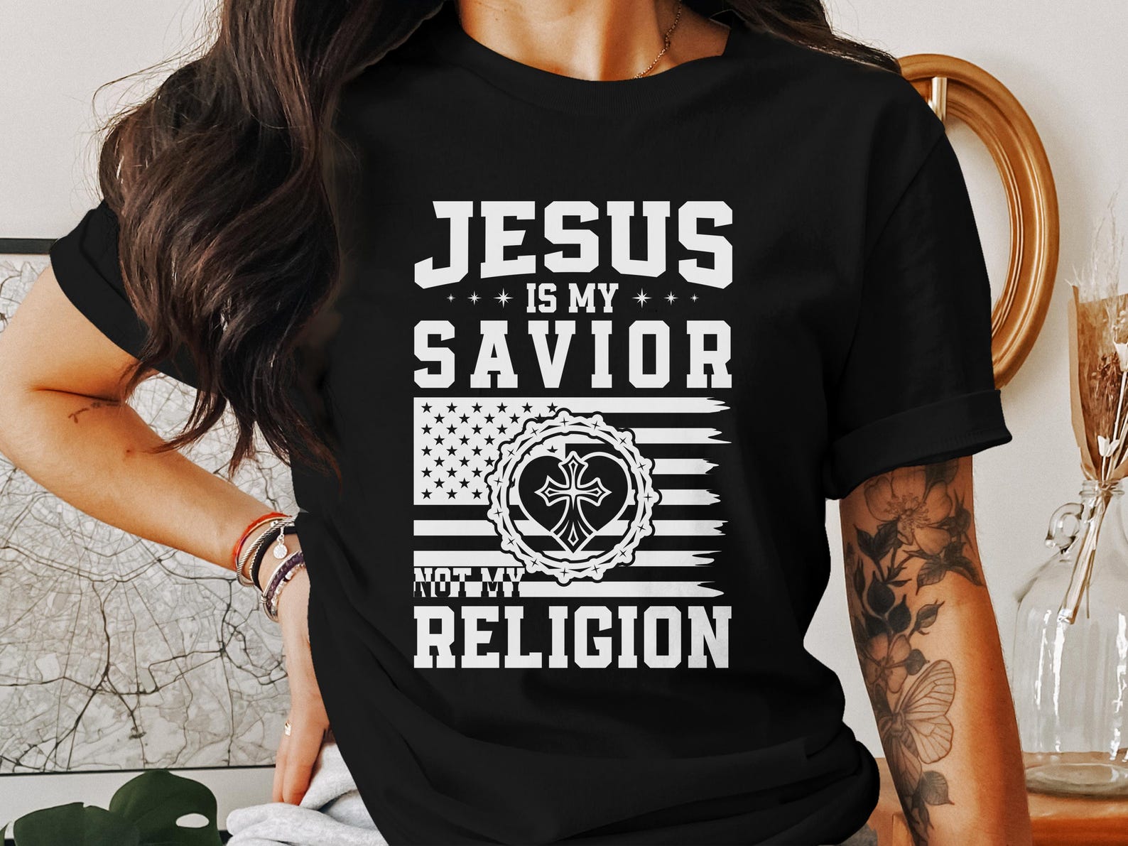 Jesus is My Savior T-Shirt, Christian Faith Tee, God Religion Shirt, American Flag Religious Apparel, Jesus Not Religion T-Shirt S