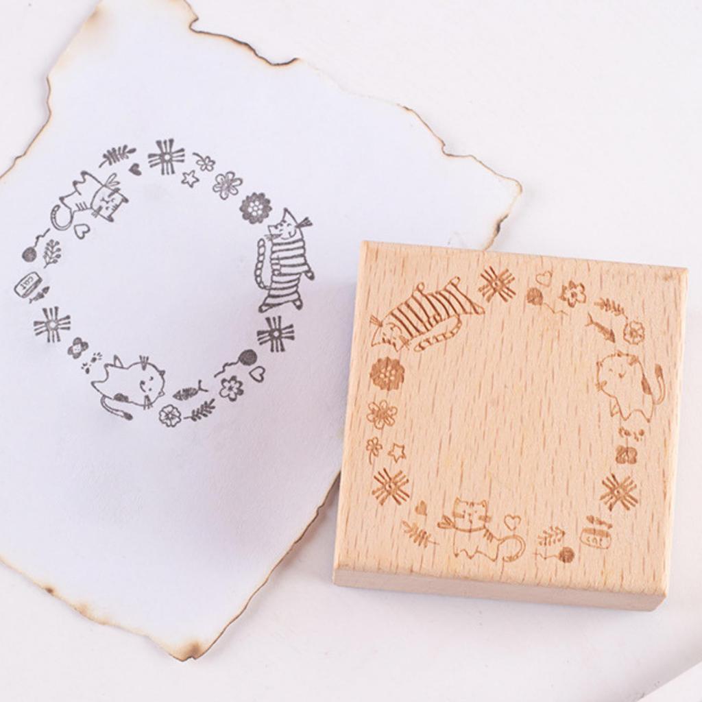 Stamp Set of Cute Teacher Rubber Seal [Suyasuwa] Frame, Square, Cat, 3, Frame, Wooden,