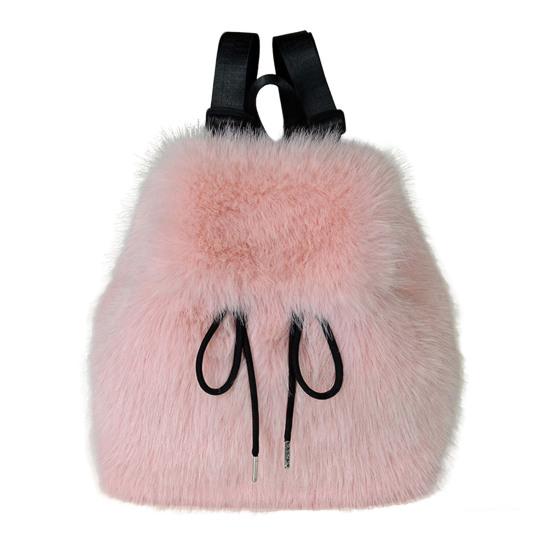 Women Furry Backpack Casual Cute Fluffy Daypack Drawstring Closure Soft Girls Fuzzy Backpack for Street Travel Commuting Daily Errands