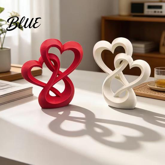 Intertwined Hearts Sculpture Figurine 3D Printed Love Statue
