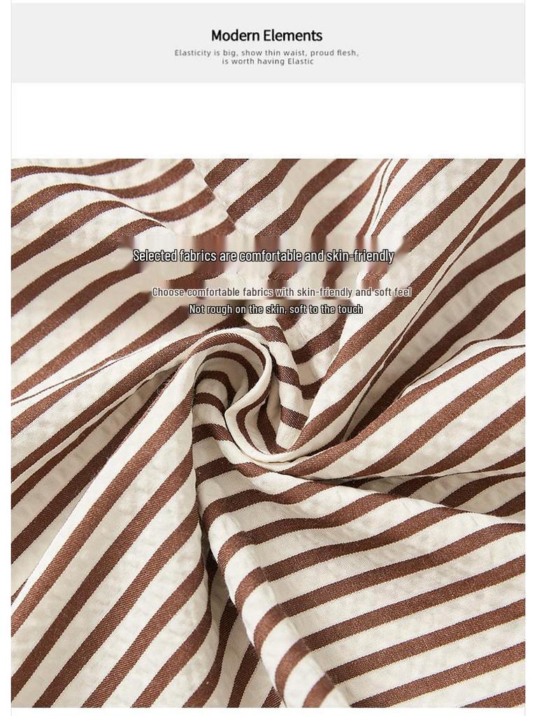 2024 Autumn Women's Striped Wide-Leg Casual Pants - Slimming Floor-Length Trousers