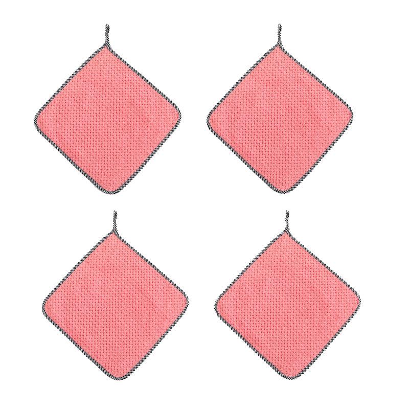 4Pcs Kitchen Dish Cloths Super Absorbent Microfiber Towels Non-Stick Oil Washing Cloths Anti-grease Wiping Rags Tableware Cleaning And Wiping Tools розовый