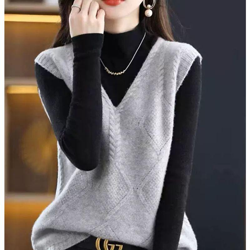 

Женский жилет, свитер без рукавов, однотонная винтажная верхняя одежда, вязаный топ с v-образным вырезом, простой женский жилет, осень-зима 2XL серый