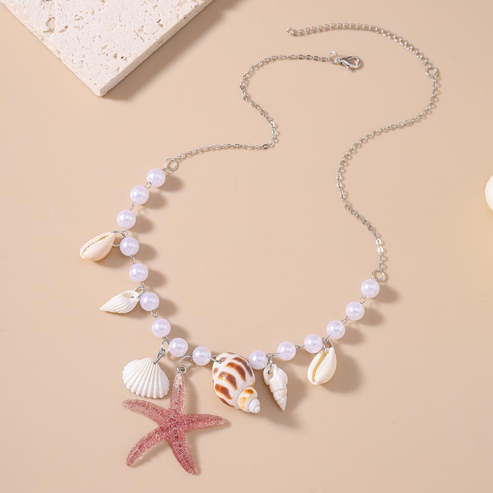 European and American Jewelry Pearl Conch Starfish Necklace Fresh and Simple Beach Collarbone Chain Jewelry