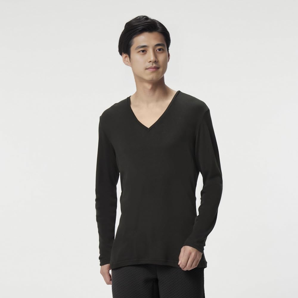 Mizuno Colantotte Breath Thermo Heat-Generating V-Neck 3/4 Sleeve Innerwear, Men's, Black, Size L (C2JABC01)
