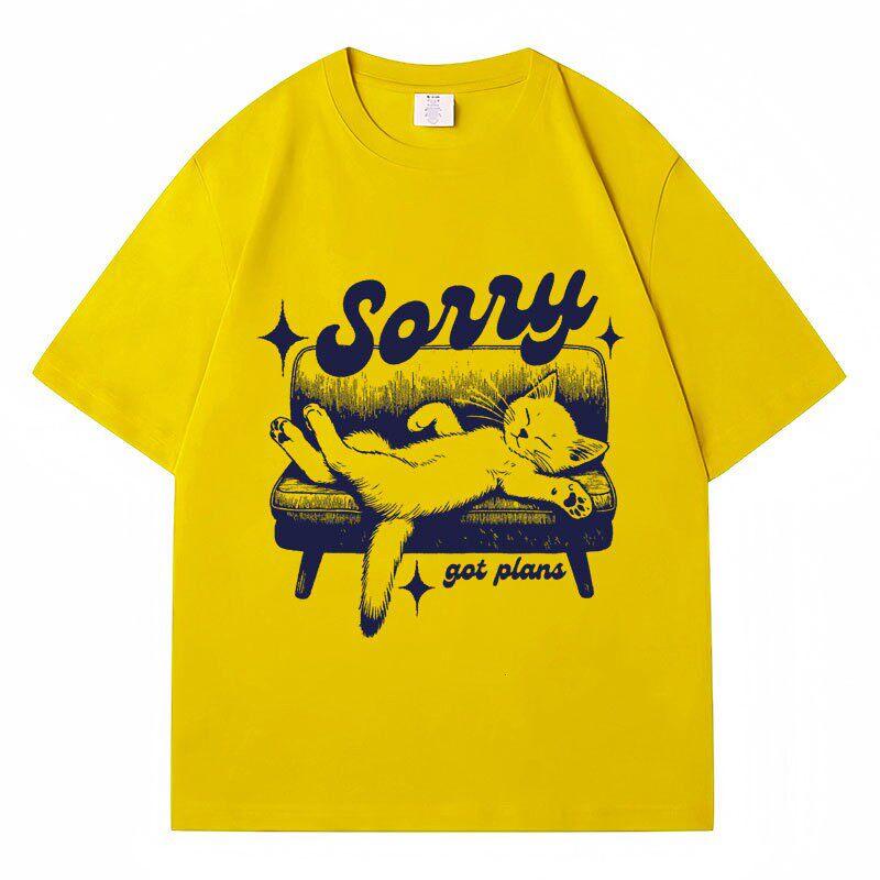 2026 Summer Sorry Got Plans100% Pure Cotton Printed T-shirt Women Funny Cartoon T-shirts Grunge Kawaii 90s Fashion Tshirt Y2k