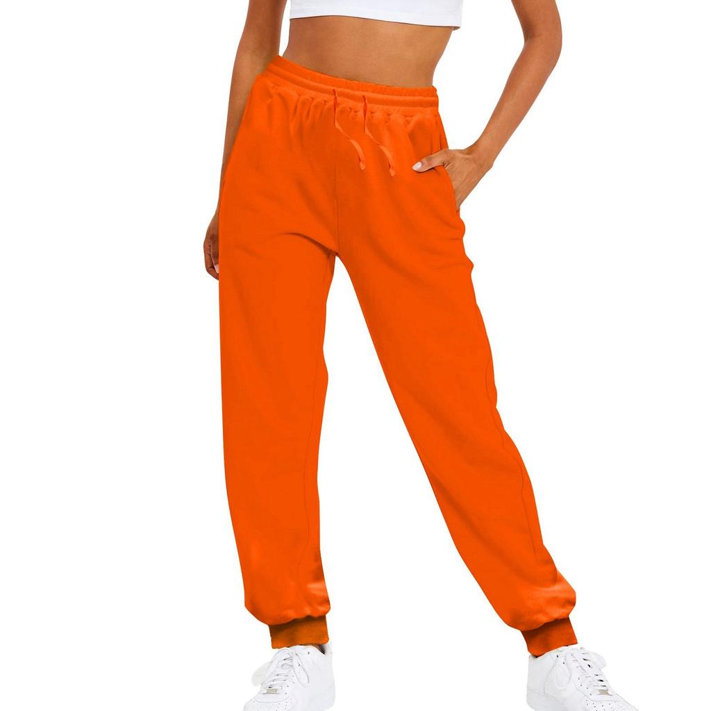 Solid Color Women Pants Pocket Long Women Ladies Solid Color Drawstring Elastic Waist Casual Loose Woman Clothing