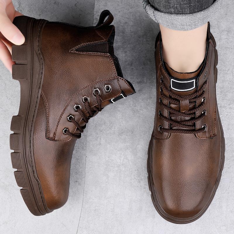 Fashion Outdoor Comfort Chelsea Anti Slip Men Shoes Men's Shoes Genuine Leather High Top Fashion British Boots Men Black Short Boots