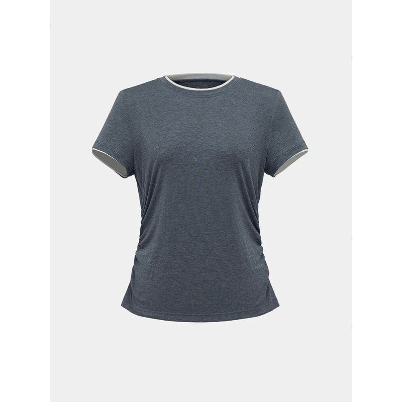 Yaling [Series] Huaiqi/Fake Two-Piece Contrast Color Round Neck Knit T-shirt Women Summer Pleated Design Short Sleeve Top