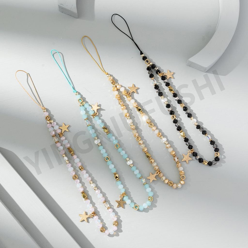 2025 New Fashion Cute Acrylic Beaded Mobile Phone Chain Star Pendant Telephone Strap Lanyard Cellphone Hanging Rope for Women