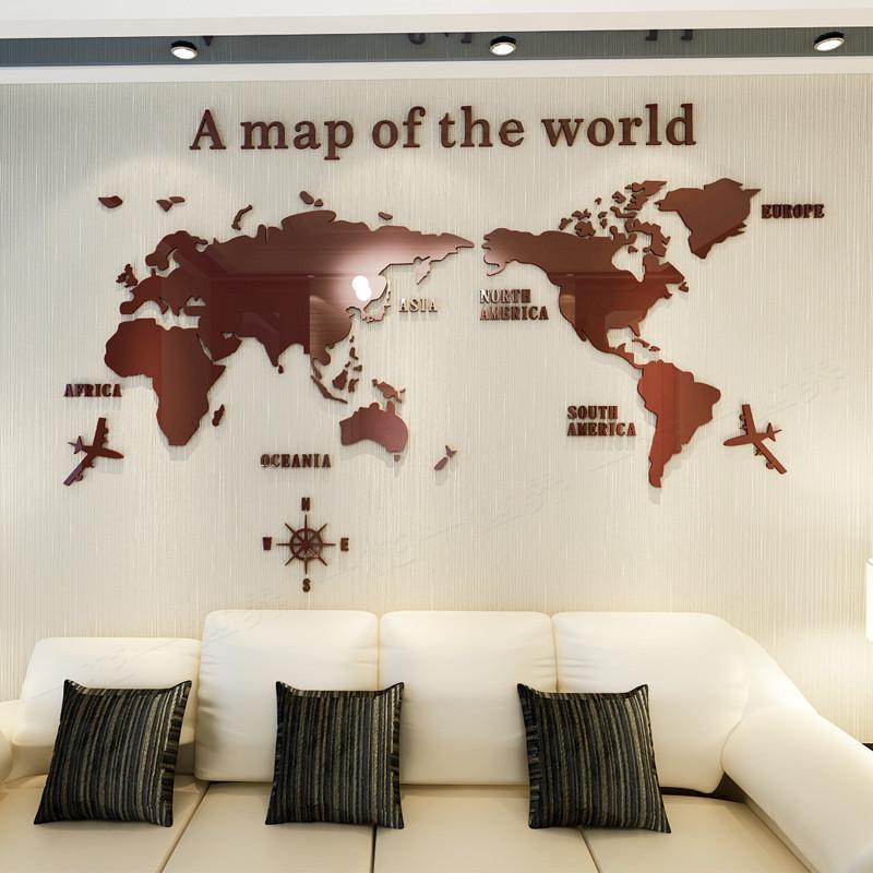 Acrylic 3D Stereo Wall Sticker for Living Room TV Background, M70-Map Design