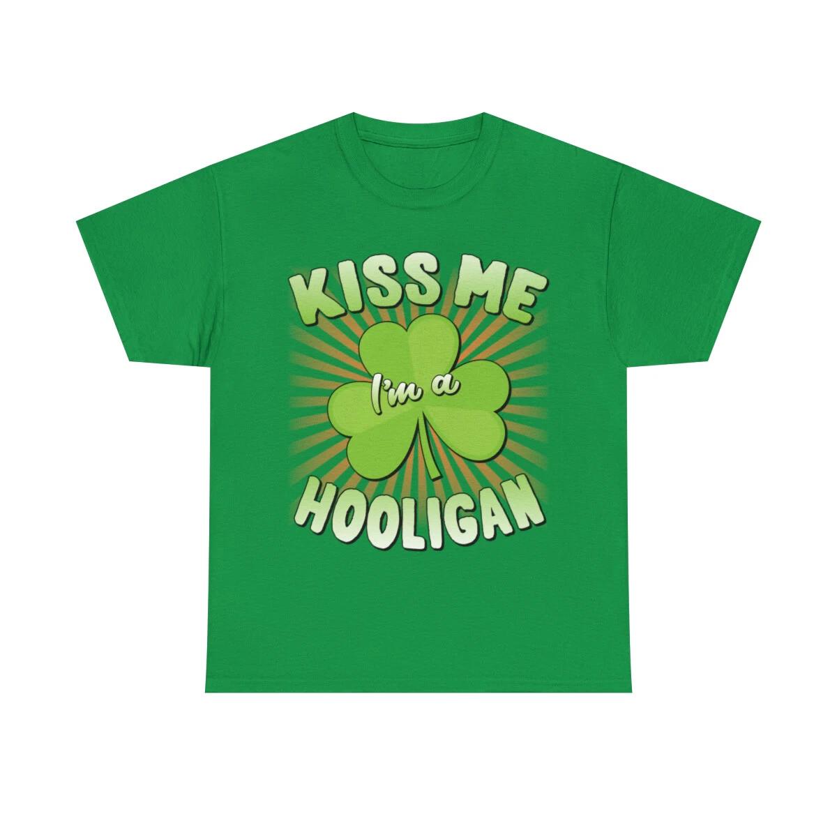 Kiss Me I m A Hooligan St Patricks Graphic Tee Shirt L