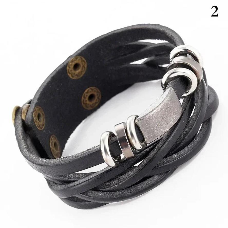 New Style Hand-woven Bracelets Multi-layer Combination Accessory Stainless Steel Men's Leather Fashion Man Jewelry Wholesale New