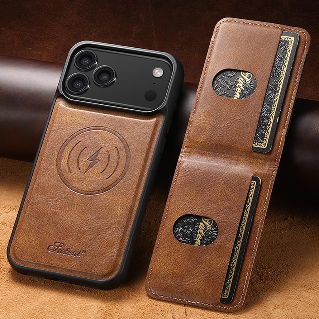 Faux Leather Phone Case Wireless Charging Magnet Card Holder Stand for IPhone 17 Pro Max 16 Plus 15 14 13 1215 14 13 12