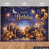 2D Starry Night Birthday Backdrop, Blue Gold Balloon & Gift Background