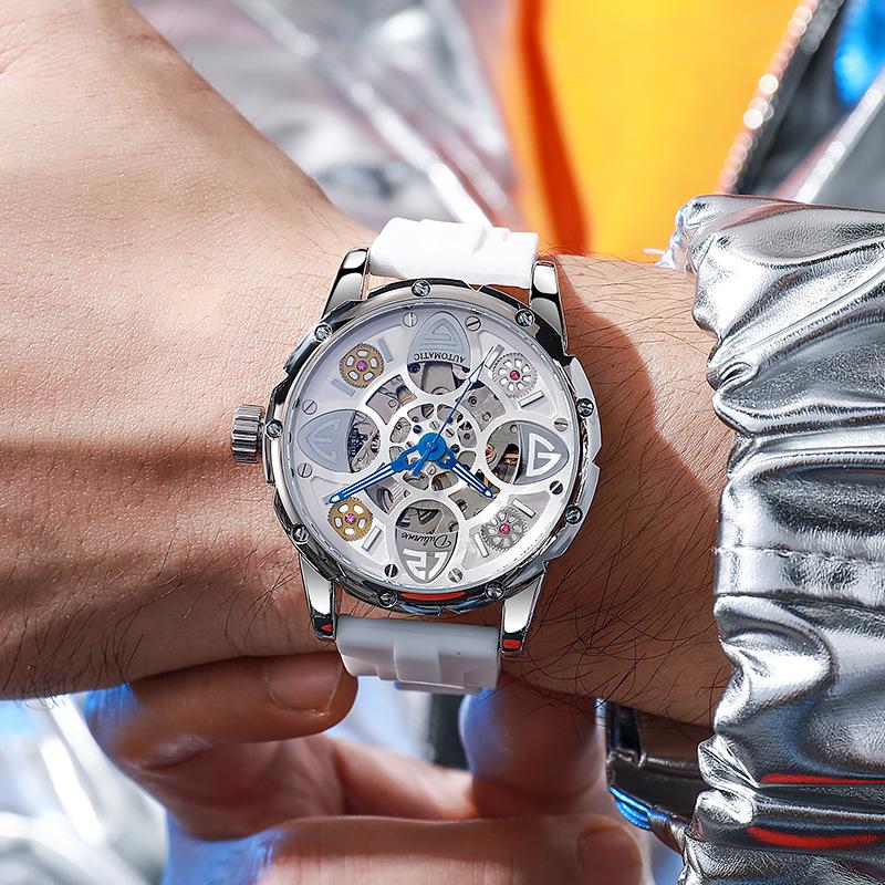Herren-Automatik-Armbanduhr aus Legierung mit Edelstahlarmband, 30M Wasserdichtigkeit, Leuchtzeiger und Zifferblatt, für Freizeit, Business und Sport