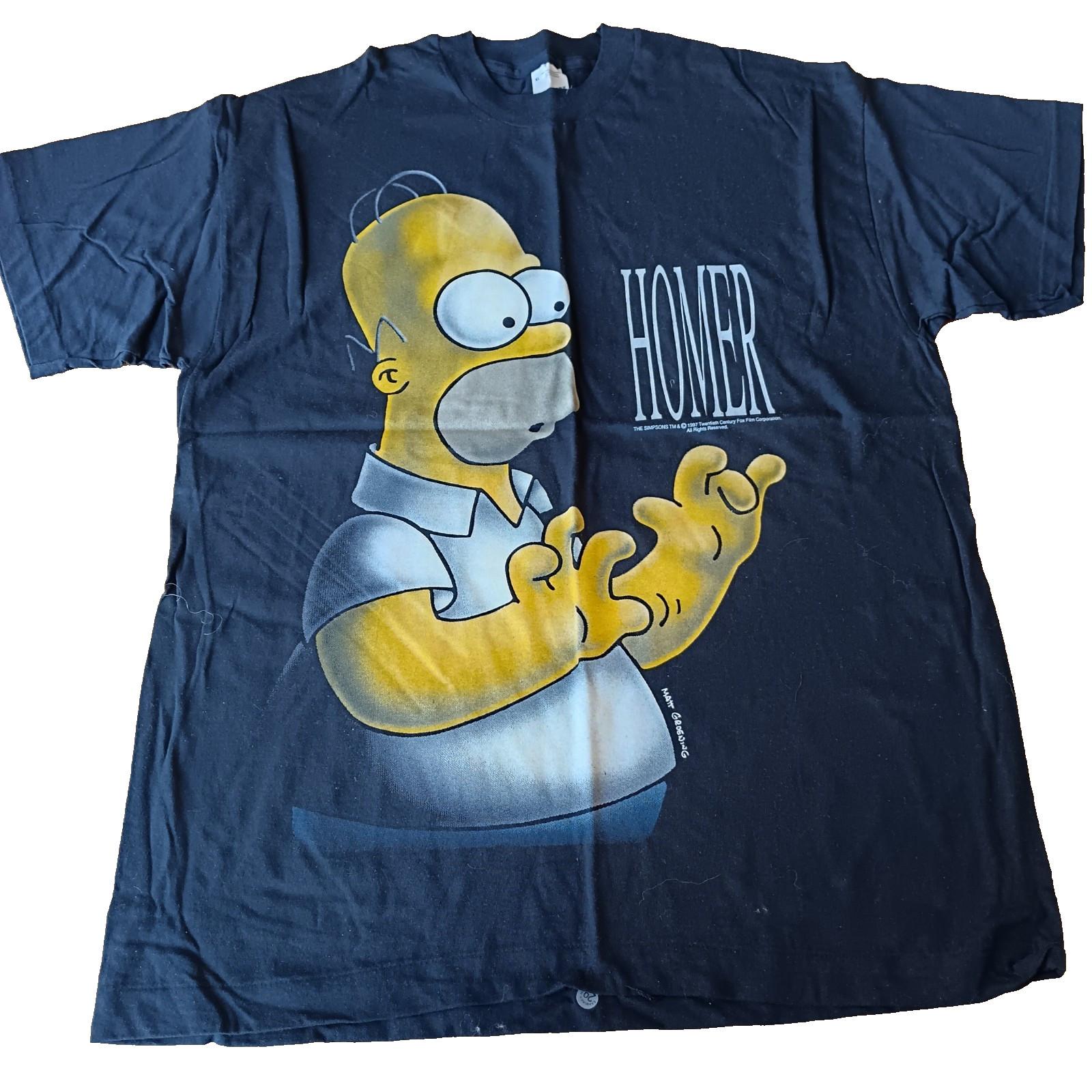 Vintage 90s Simpsons T-Shirt – Homer Print Black – Single Stitch Screen Star XL L