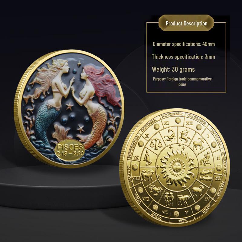 Twelve Constellations Sun and Moon Gods Lucky Coins - Antique Silver Commemorative Medals for Collectors