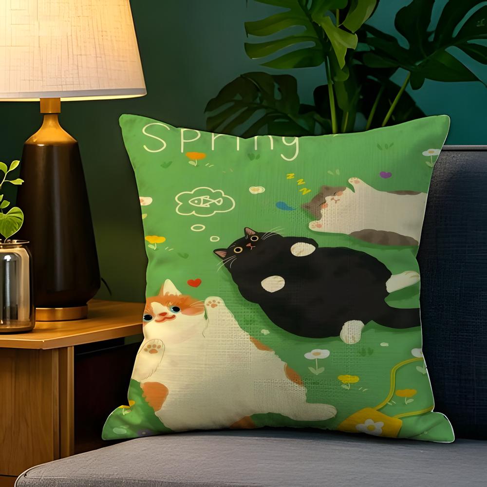 Cute cat illustration decoration  Pillow Case Natural Linen Pillow Case DoubleSided Decor Sofa Pillowcase Home Decor