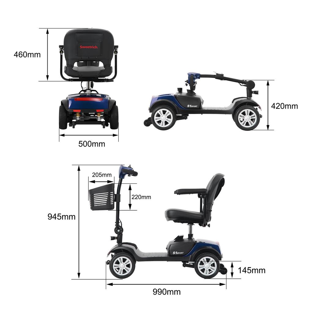 SWEETRICH S1 SPORT 9" 4-Rad Elektrischer Mobilitätsroller 300W Motor 24V 12Ah Batterie