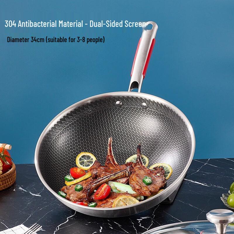 Zhishi 304 Stainless Steel 3-Ply Flat-Bottom Wok
